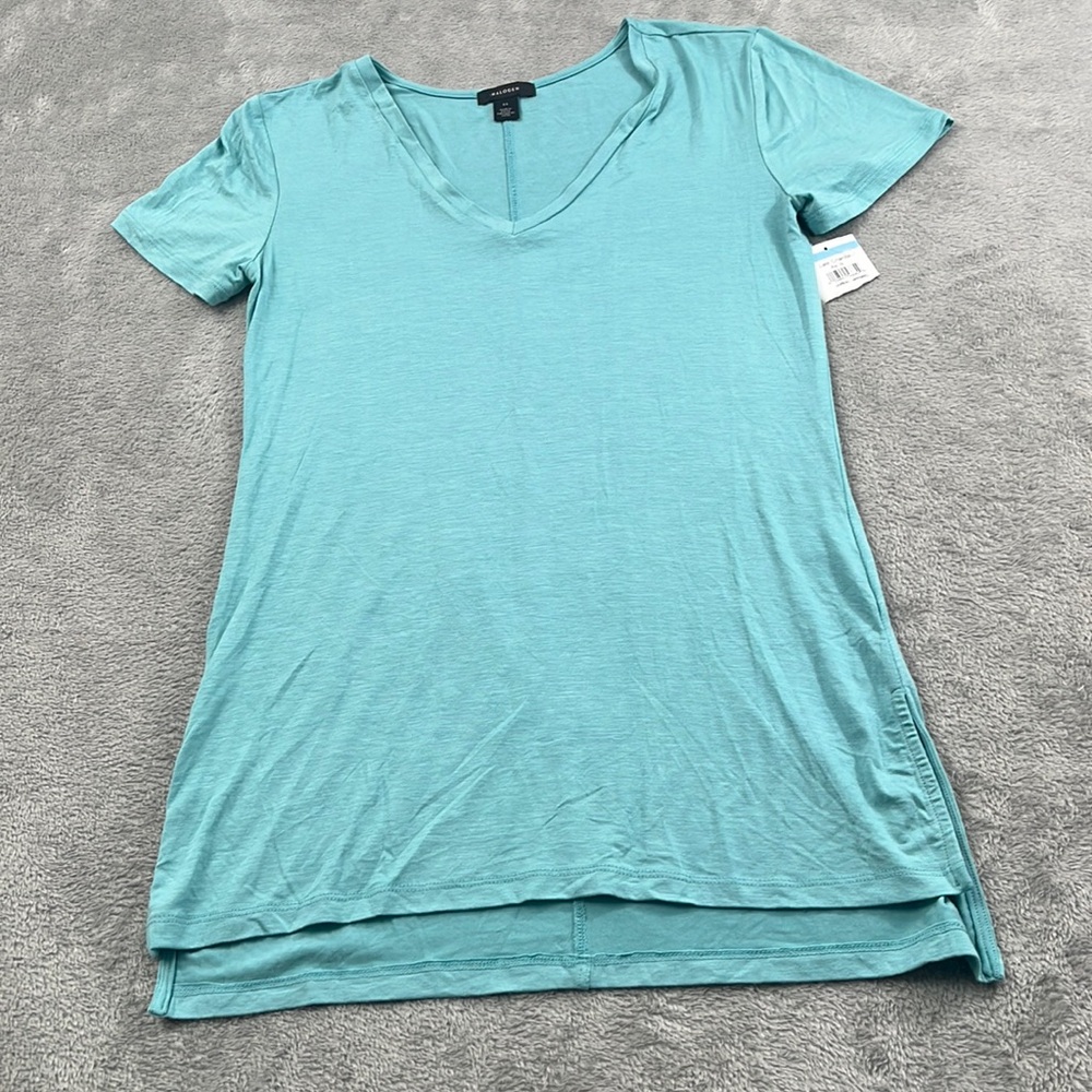 NEW Halogen XS Blue Hi Low Short Sleeve Blouse Shirt
